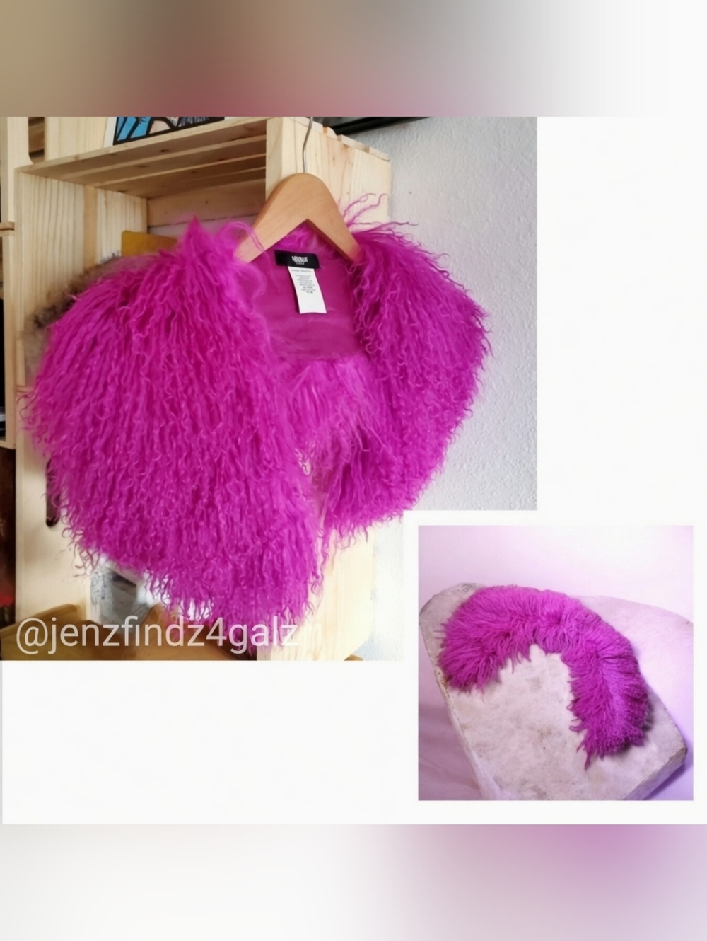 Versus Versace Hot Pink Mongolian Lamb Fur Detachable Collar Scarf Sample Rare